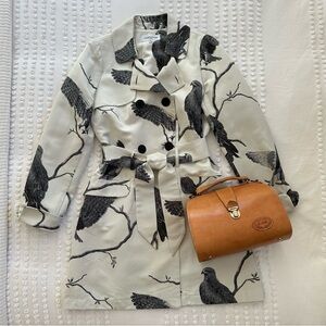 Cottonade Paris Trench-Style Double Breasted Coat Birds Fall Halloween XS
